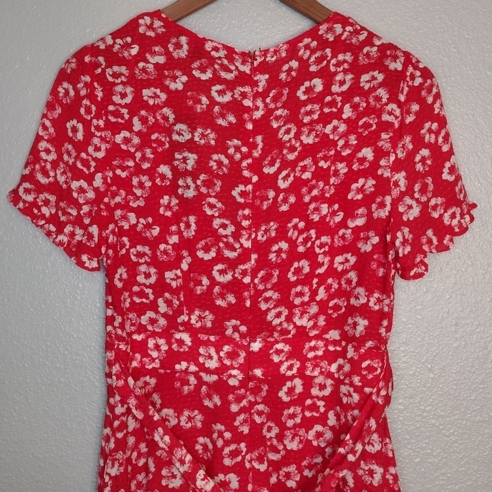 NWT Lulus Garden Explorer Red Floral Print Textured Deep V Neck Midi Dress Sz S - Picture 6 of 16